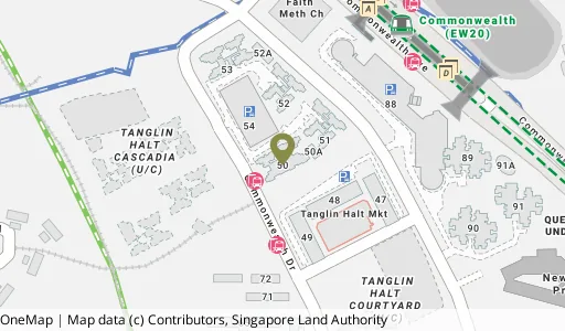 Location map of Blk 50 C'wealth Dr, a HDB resale block in Queenstown, Singapore