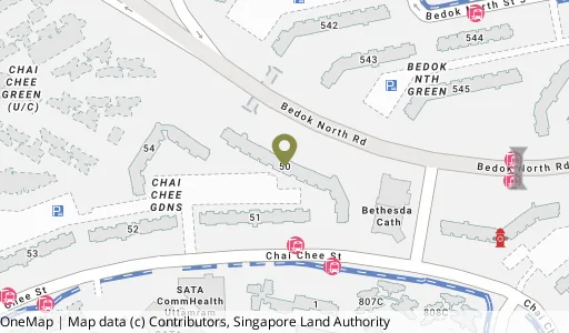 Location map of Blk 50 Chai Chee St, a HDB resale block in Bedok, Singapore