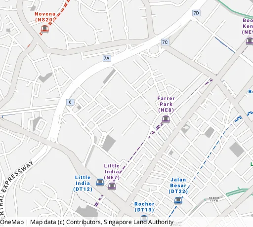 Map of the area around Blk 50 Dorset Rd in Kallang/Whampoa, showing 400 m and 1 km rings and 2 primary schools within 1 km
