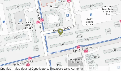 Location map of Blk 501 Bedok Nth St 3, a HDB resale block in Bedok, Singapore