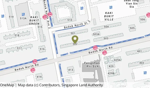 Location map of Blk 502 Bedok Nth St 3, a HDB resale block in Bedok, Singapore