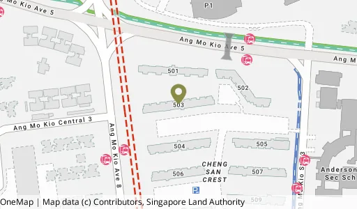 Location map of Blk 503 Ang Mo Kio Ave 5, a HDB resale block in Ang Mo Kio, Singapore