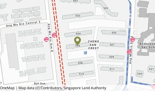 Location map of Blk 506 Ang Mo Kio Ave 8, a HDB resale block in Ang Mo Kio, Singapore