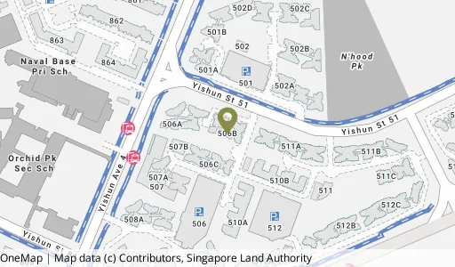 Location map of Blk 506B Yishun Ave 4, a HDB resale block in Yishun, Singapore