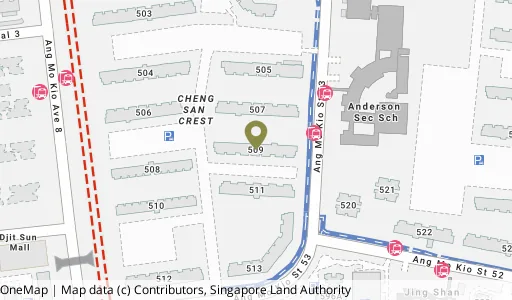 Location map of Blk 509 Ang Mo Kio Ave 8, a HDB resale block in Ang Mo Kio, Singapore