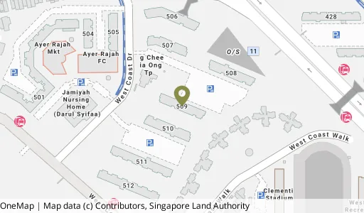 Location map of Blk 509 West Coast Dr, a HDB resale block in Clementi, Singapore