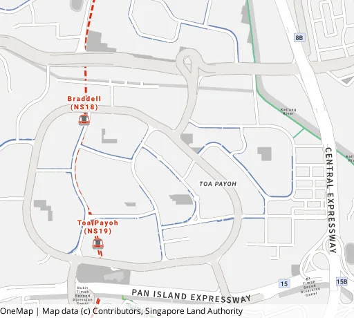 Map of the area around Blk 51 Lor 6 Toa Payoh in Toa Payoh, showing 400 m and 1 km rings and 3 primary schools within 1 km