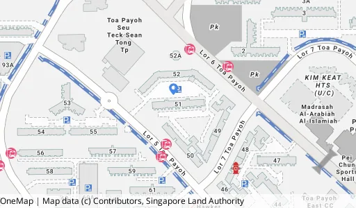 Location map of Blk 51 Lor 6 Toa Payoh, a HDB resale block in Toa Payoh, Singapore