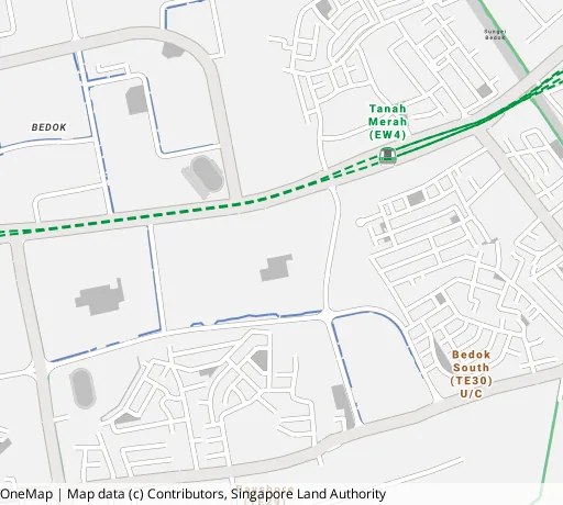 Map of the area around Blk 51 New Upp Changi Rd in Bedok, showing 400 m and 1 km rings and 2 primary schools within 1 km