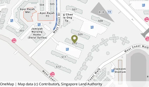 Location map of Blk 510 West Coast Dr, a HDB resale block in Clementi, Singapore