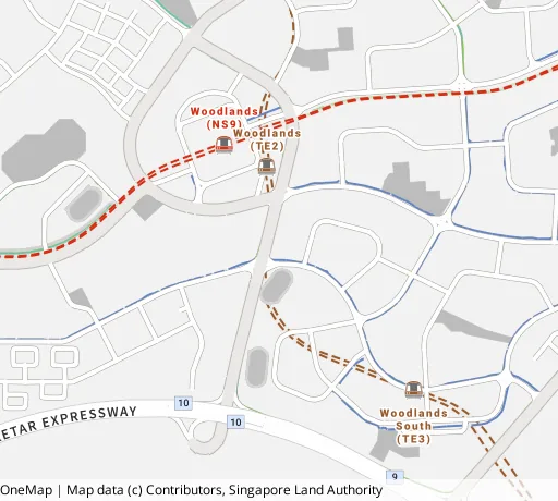 Map of the area around Blk 510 Woodlands Dr 14 in Woodlands, showing 400 m and 1 km rings and 4 primary schools within 1 km