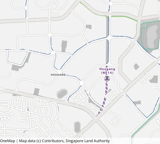 Map of the area around Blk 511 Hougang Ave 10 in Hougang, showing 400 m and 1 km rings and 6 primary schools within 1 km