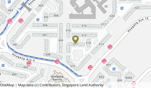 Location map of Blk 511 Hougang Ave 10, a HDB resale block in Hougang, Singapore