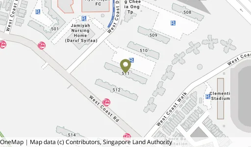 Location map of Blk 511 West Coast Dr, a HDB resale block in Clementi, Singapore