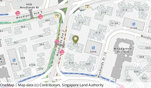 Location map of Blk 511 Woodlands Dr 14, a HDB resale block in Woodlands, Singapore