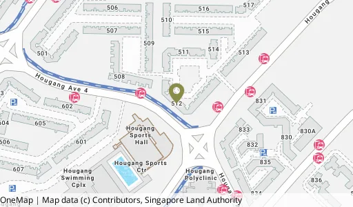 Location map of Blk 512 Hougang Ave 10, a HDB resale block in Hougang, Singapore