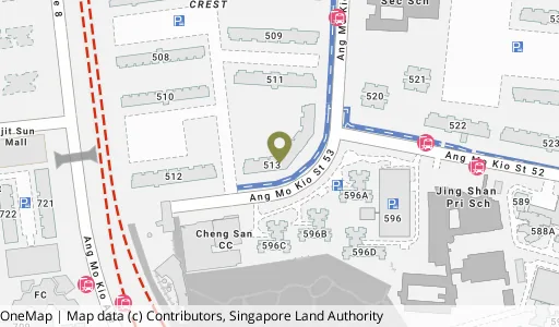 Location map of Blk 513 Ang Mo Kio Ave 8, a HDB resale block in Ang Mo Kio, Singapore
