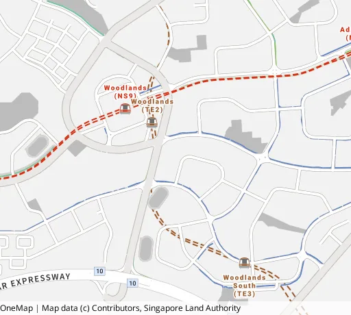 Map of the area around Blk 513 Woodlands Dr 14 in Woodlands, showing 400 m and 1 km rings and 6 primary schools within 1 km