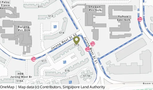 Location map of Blk 515 Jurong West St 52, a HDB resale block in Jurong West, Singapore