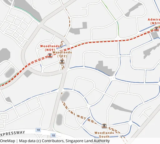 Map of the area around Blk 515 Woodlands Dr 14 in Woodlands, showing 400 m and 1 km rings and 6 primary schools within 1 km
