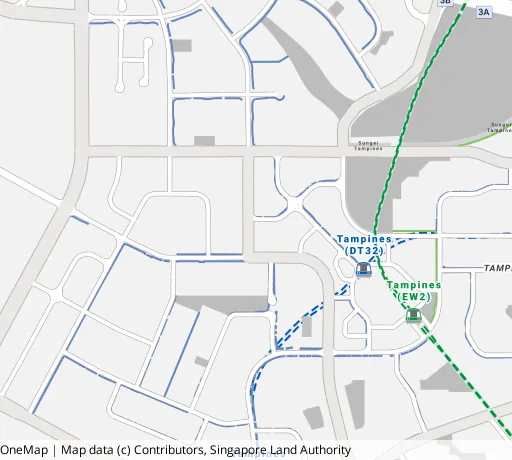 Map of the area around Blk 515A Tampines Ctrl 7 in Tampines, showing 400 m and 1 km rings and 3 primary schools within 1 km