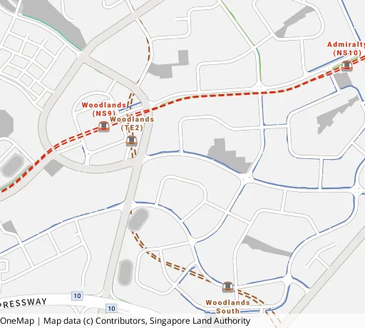 Map of the area around Blk 516 Woodlands Dr 14 in Woodlands, showing 400 m and 1 km rings and 6 primary schools within 1 km