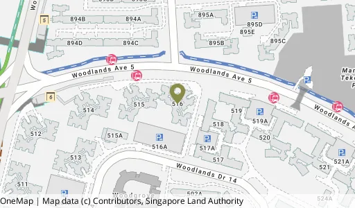 Location map of Blk 516 Woodlands Dr 14, a HDB resale block in Woodlands, Singapore
