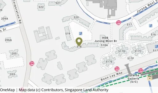 Location map of Blk 518 Jurong West St 52, a HDB resale block in Jurong West, Singapore