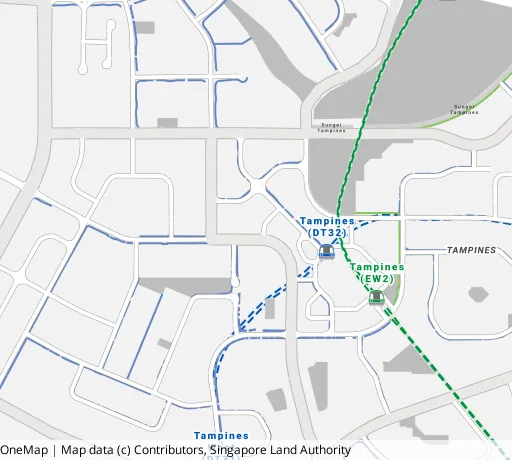 Map of the area around Blk 519C Tampines Ctrl 8 in Tampines, showing 400 m and 1 km rings and 5 primary schools within 1 km