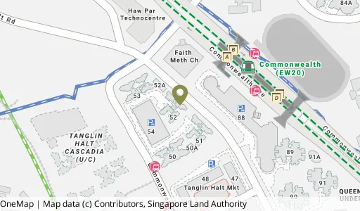 Location map of Blk 52 C'wealth Dr, a HDB resale block in Queenstown, Singapore
