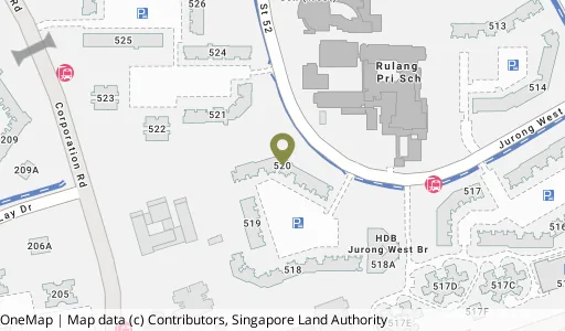 Location map of Blk 520 Jurong West St 52, a HDB resale block in Jurong West, Singapore