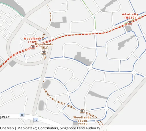 Map of the area around Blk 520 Woodlands Dr 14 in Woodlands, showing 400 m and 1 km rings and 6 primary schools within 1 km