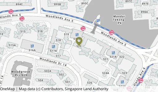 Location map of Blk 520 Woodlands Dr 14, a HDB resale block in Woodlands, Singapore