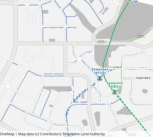 Map of the area around Blk 520C Tampines Ctrl 8 in Tampines, showing 400 m and 1 km rings and 5 primary schools within 1 km