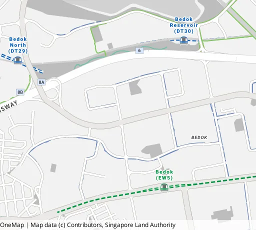 Map of the area around Blk 521 Bedok Nth Ave 1 in Bedok, showing 400 m and 1 km rings and 4 primary schools within 1 km