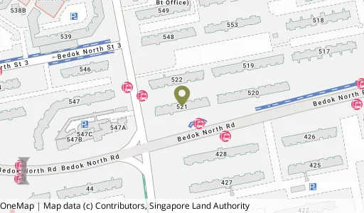 Location map of Blk 521 Bedok Nth Ave 1, a HDB resale block in Bedok, Singapore