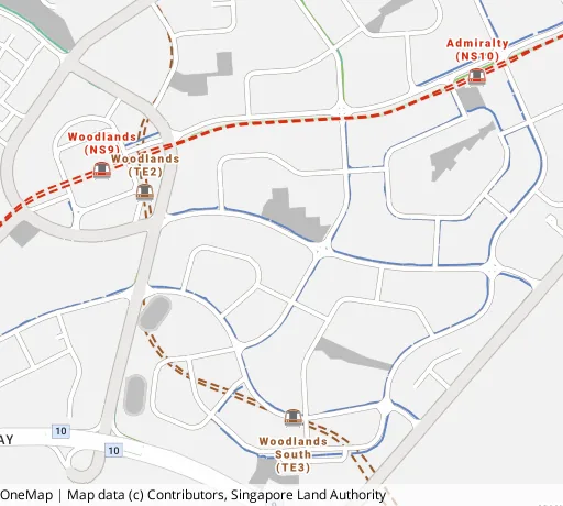 Map of the area around Blk 521 Woodlands Dr 14 in Woodlands, showing 400 m and 1 km rings and 5 primary schools within 1 km