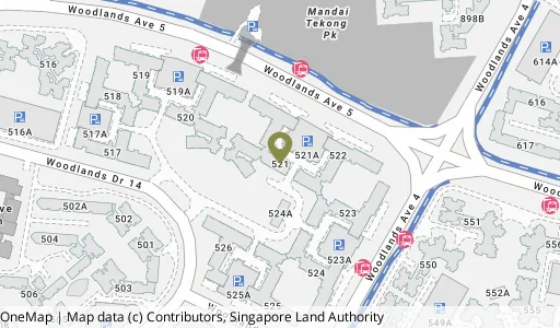 Location map of Blk 521 Woodlands Dr 14, a HDB resale block in Woodlands, Singapore
