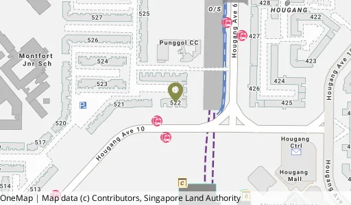 Location map of Blk 522 Hougang Ave 6, a HDB resale block in Hougang, Singapore