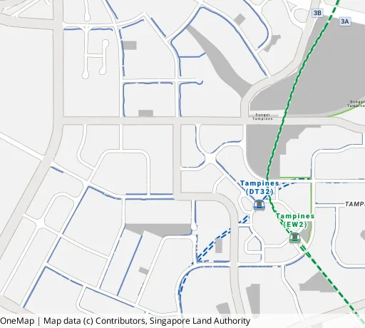 Map of the area around Blk 522A Tampines Ctrl 7 in Tampines, showing 400 m and 1 km rings and 3 primary schools within 1 km
