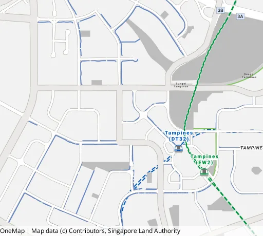 Map of the area around Blk 522B Tampines Ctrl 7 in Tampines, showing 400 m and 1 km rings and 3 primary schools within 1 km
