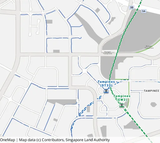 Map of the area around Blk 522C Tampines Ctrl 7 in Tampines, showing 400 m and 1 km rings and 3 primary schools within 1 km