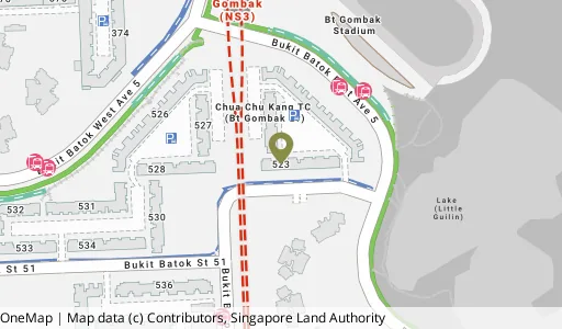 Location map of Blk 523 Bt Batok St 52, a HDB resale block in Bukit Batok, Singapore