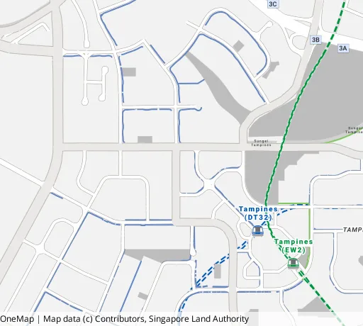 Map of the area around Blk 523A Tampines Ctrl 7 in Tampines, showing 400 m and 1 km rings and 2 primary schools within 1 km