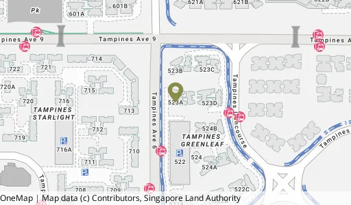 Location map of Blk 523A Tampines Ctrl 7, a HDB resale block in Tampines, Singapore