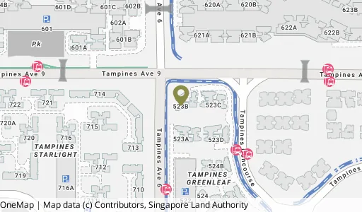 Location map of Blk 523B Tampines Ctrl 7, a HDB resale block in Tampines, Singapore