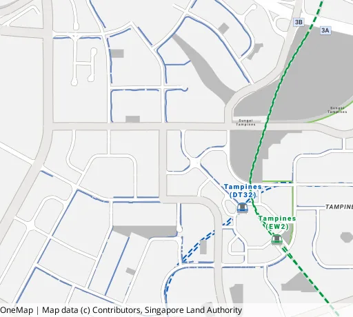 Map of the area around Blk 524A Tampines Ctrl 7 in Tampines, showing 400 m and 1 km rings and 2 primary schools within 1 km