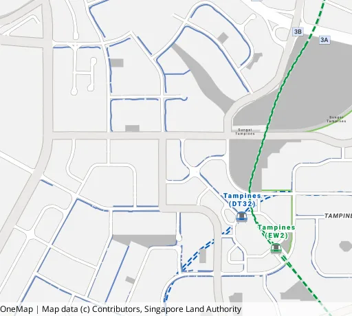 Map of the area around Blk 524B Tampines Ctrl 7 in Tampines, showing 400 m and 1 km rings and 2 primary schools within 1 km