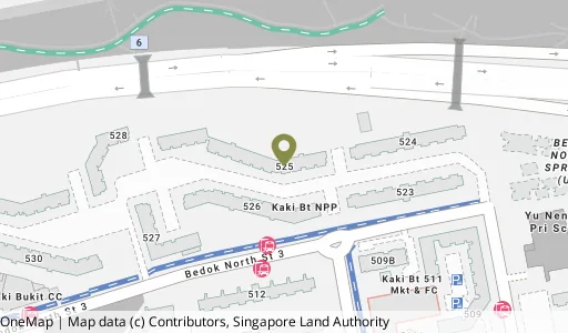Location map of Blk 525 Bedok Nth St 3, a HDB resale block in Bedok, Singapore