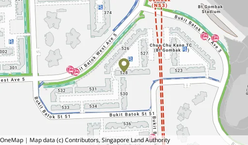 Location map of Blk 528 Bt Batok St 51, a HDB resale block in Bukit Batok, Singapore